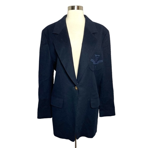Louis Feraud Womens Lambs Wool Angora Blazer Size 10 Navy Blue - Picture 1 of 8